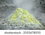  Sulfur steam plume in mount Iwo volcano in the Akan Volcanic Complex, Hokkaido                              