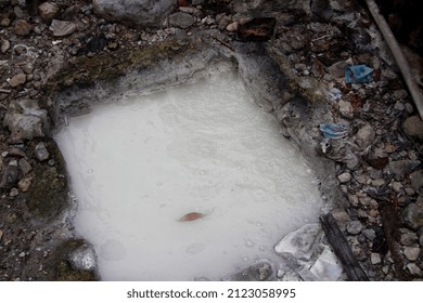 Sulfur Water Mixed With Rainwater Flows In A Small River