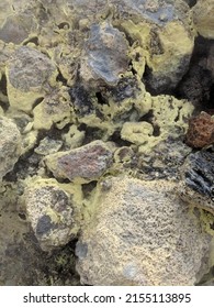 Sulfuric Rock Emitting Fumes And Yellow Sulfur In Hverir Iceland