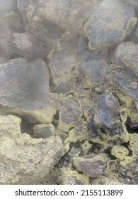 Sulfuric Rock Emitting Fumes And Yellow Sulfur In Hverir Iceland