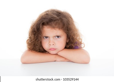 Sulky Angry Young Girl Child, Sulking And Pouting,