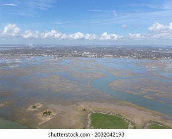 Sullivan's Island Narrows Aerial View. Natural Waterway Landscape. 