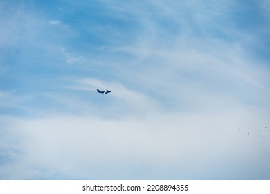 Sullivan's Island, SC - Sep 7 2022: A Joint Base Charleston C-17 Flying Over The City Of Charleston