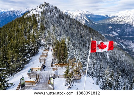 Sulphur Mountain trail, wooden stairs and boardwalks along the summit. Banff National Park, Canadian Rockies. AB, Canada