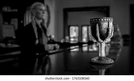 Sulphur Springs, Texas, USA - June 24, 2020 - Apprentice Witch Practices For Halloween At A Country Club Bar.