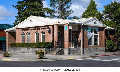 Sultan, WA, USA - October 01, 2021; Brick Building Of The Coastal Community Bank In Sultan Washington.