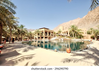Sultanate of Oman - March 25,2013 - Six Senses Zighy Bay Mountain Resort, swimming pool area. Wonderful place to stay for your holiday in Oman.
