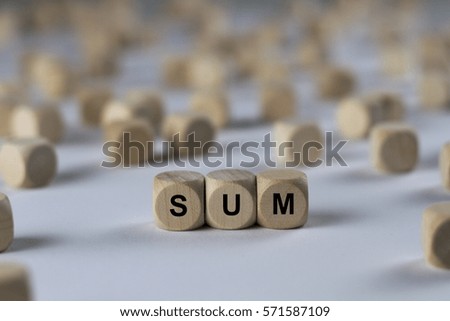 sum - cube with letters, sign with wooden cubes