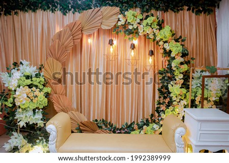 Sumedang, West Java - Indonesia, Jun 6, 2021. Simple wedding backdrop at home