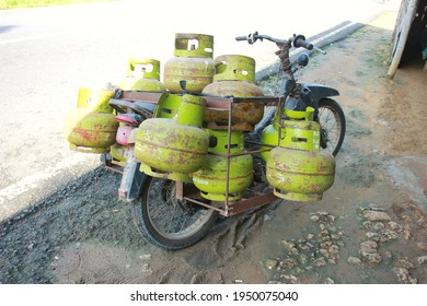 Sumenep Madura Indonesia April 2021, Gas Cylinder Transport Motorcycle