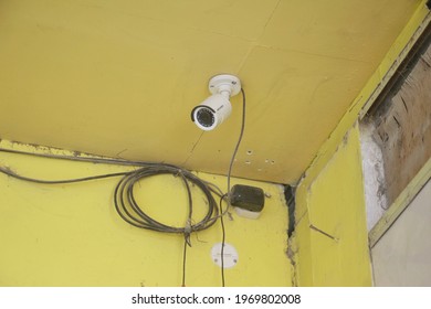 Sumenep Madura Indonesia May 2021, White Hidden Camera Mounted On The Roof Of The House