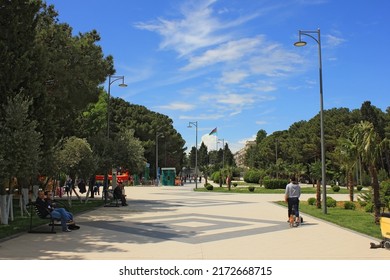 Sumgait. Azerbaijan. 09.05.2016. Beautiful Park Boulevard By The Sea.