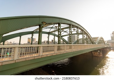 Sumida River Pedestrian and Road Bridge early in Morning