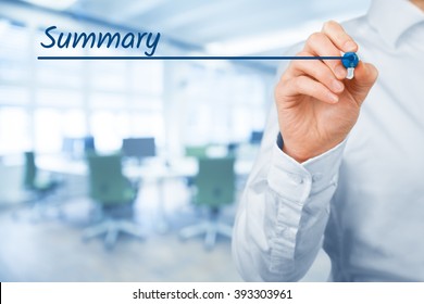 Summary heading - background template for business presentation. Office in background.