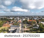 Summer aerial skyline cityscape of Zduńska Wola, Łódzkie, Poland. Wide panoramic view