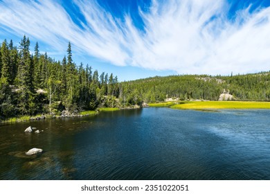 Summer afternoon at Cameron River Day Use Area in Hidden Lake Territorial Park, Northwest Territories, NT Canada - Shutterstock ID 2351022051