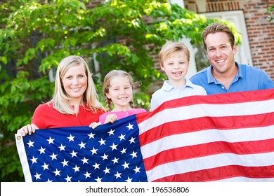 Summer: American Family Behind United States Flag