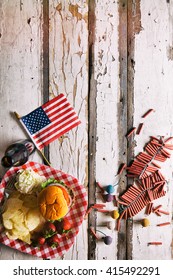 Summer: American Flag And Summertime Picnic Background