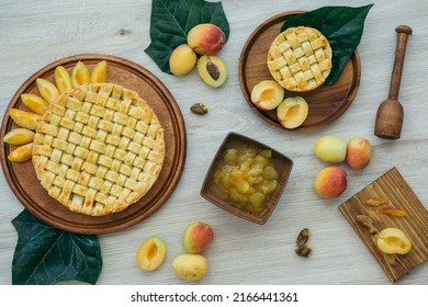 Summer Apricot Pie Homemade Delicious Fruit Dessert With Fresh Apricots. Apricot Tart. Fruit Pie. French Pastries.Delicious Fruit Dessert.Summertime Concept.Summer Pie.Healthy Nutrition, Vegan Dessert