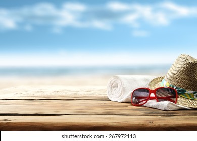 Summer Background Of Desk And Hat And Glasses 