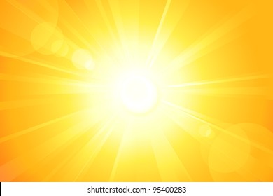 Summer background with a magnificent sun burst with lens flare. Hot with space for your message. Vector available in my port.