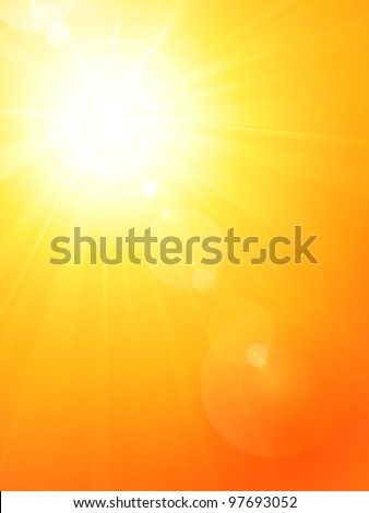 Summer background with a magnificent summer sun burst with lens flare. Space for your text.