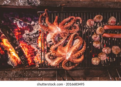 Summer Barbecue With Octopus In The Camping In Puglia