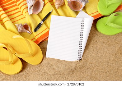 Summer beach background, blank diary