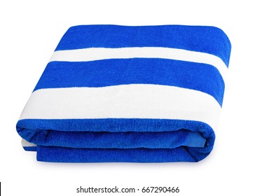 Summer Beach Blue Stripes Towel Isolated.Folded Nautical Print Cloth.