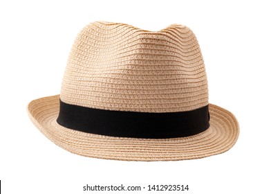 Summer and beach fashion, personal accessories and holiday headwear concept theme with a straw hat or fedora with a black strap or ribbon isolated on white background with a clip path cutout - Powered by Shutterstock