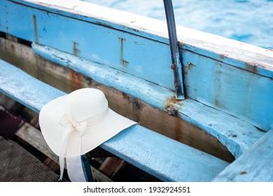 Summer Beach Hat On Old Boat No People