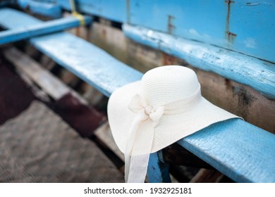 Summer Beach Hat On Old Boat No People