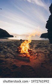 Summer Bonfire By The Beach In Wales