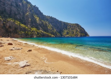 Summer butterfly valley sea beach view and cruise boat Oludeniz,Turkey