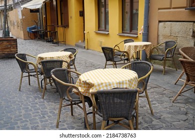Summer Cafe, Empty Tables In Outdoors Cafe In Europe, Coffeeshop, Cafe On The Street, Outdoors