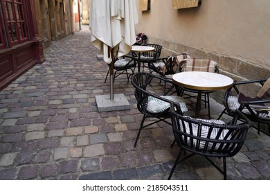 Summer Cafe, Empty Tables In Outdoors Cafe In Europe, Coffeeshop, Cafe On The Street, Outdoors