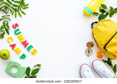 Summer Camping Concept Flatlay With A Backpack And Sneakers