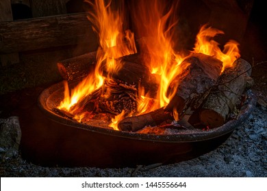 Summer Camping Fire Pit With Blue Smoke