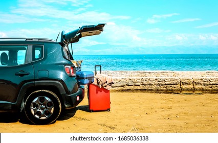 Summer Car On Beach And Free Space For Your Decoration 