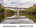 Summer Changes To Fall over the Mendota Bridge Spanning the Seasonally Low Waters of the Minnesota River in Mendota Heights
