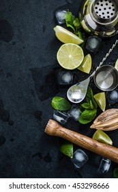 Summer Cocktail Ingredients, Overhead Border Background