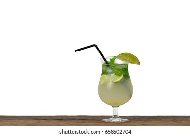 Summer Cocktail: Virgin Mojito Isolated On White Background.