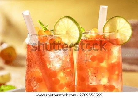 Summer and cold bubble tea as cool drink. Chilled drink for hot days.