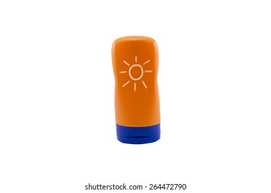 Summer Concept : Beach Items - Bottle Sunblock Cream Isolated On White Background