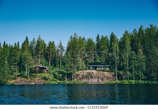 Summer Cottage Log Cabin By Blue Stock Photo Edit Now 1135913069