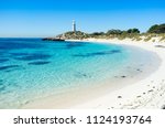 Summer day at Pinky Beach and the Bathurst Lighthouse on Rottnest Island, Perth, Western Australia, Australia.