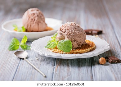 Summer Dessert -  Chocolate Ice Cream On A Wafer Thin