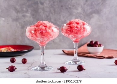 Summer Drink Frozen Wine Slushy In Glasses On The Table. Refreshing Alcoholic Cocktail