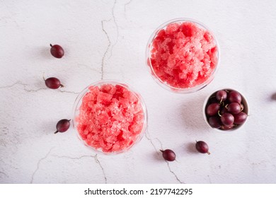 Summer Drink Frozen Wine Slushy In Glasses On The Table. Refreshing Alcoholic Cocktail. Top View