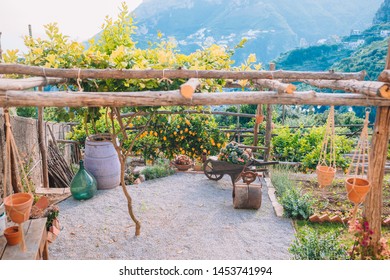 Summer Empty Outdoor Cafe At Old Tourist European City In Italy